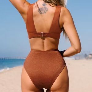 Cupshe Metallic Plunge Cutout One Piece Swimsuit